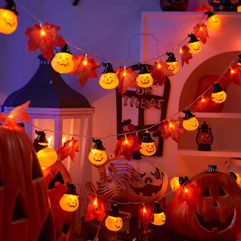 クロスボーダーハロウィンシミュレーションカエデの葉LEDストリングライト感謝祭収穫祭ホリデー中庭装飾カエデの葉カボチャカラー|undefined