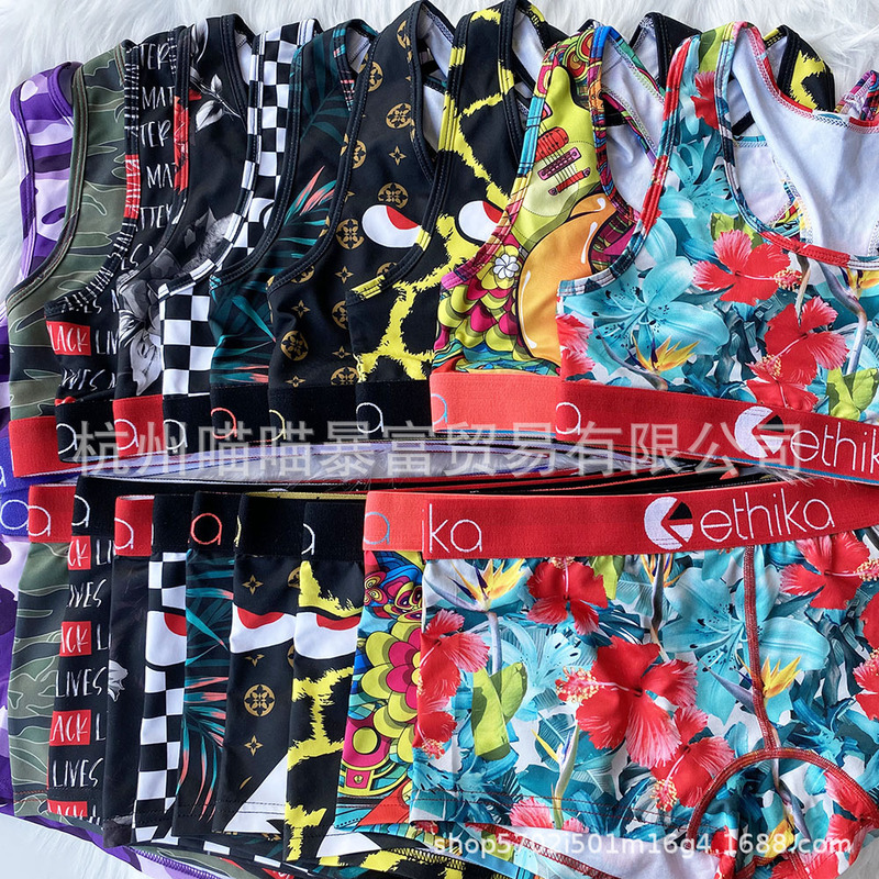 European and American Women's Popular Ethika Women's Tank Top and Shorts Sports Set, Beach Fashion Trendy Set for Women, Random Delivery