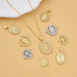 欧美时尚跨境宗教铜微镶彩色锆石吊坠女性饰品天主人像项链
