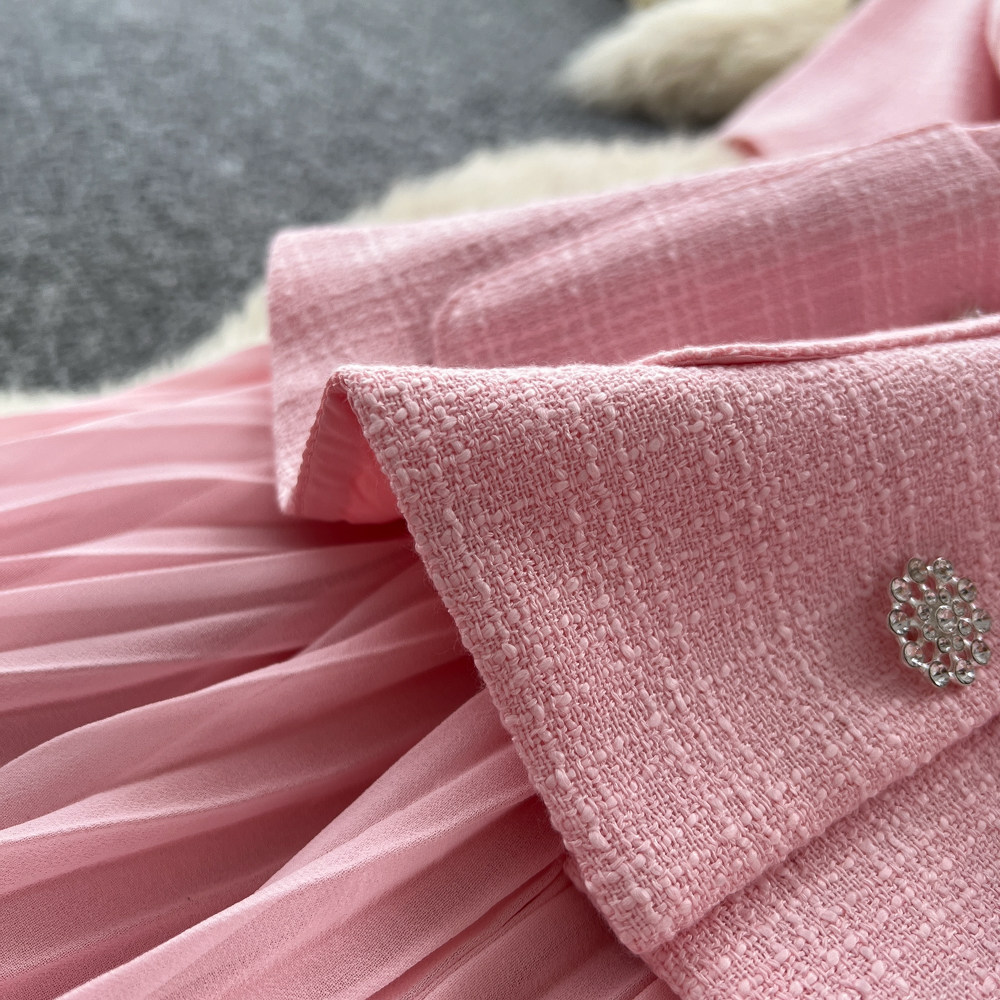 Inspired Pink A-Line Dress Short Sleeved High Waisted Fitted Long Skirt Luxurious Feel Women's Clothing_ecoleips.com