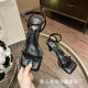 Xinhao Shoe Factory 2024 Stomp Feeling Square Head Fruit Shell with Thin Belt Soft Belt Soft Bottom One-word Belt Comfortable High Heel Sandals