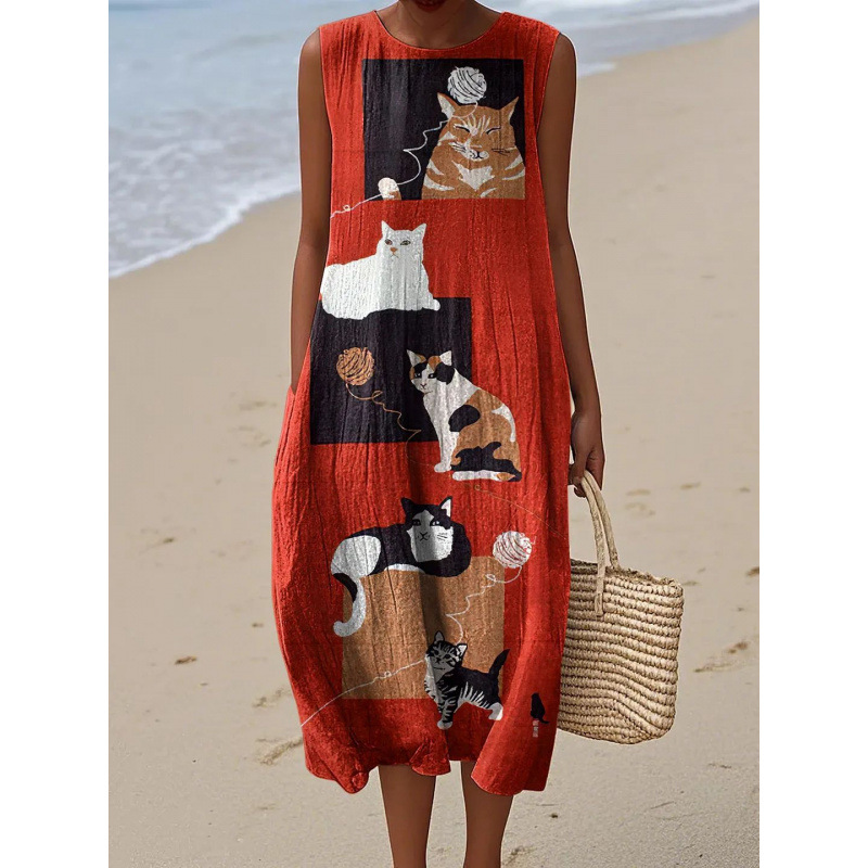 dress with sleeves with a round collar for leisure sleevless