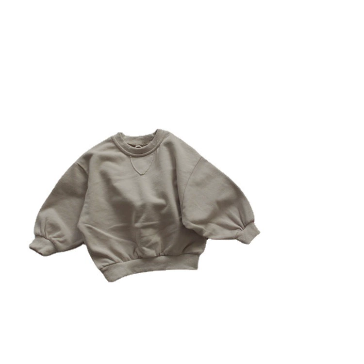 Spring children's solid sweatshirt with a round collar for boys, Korean style