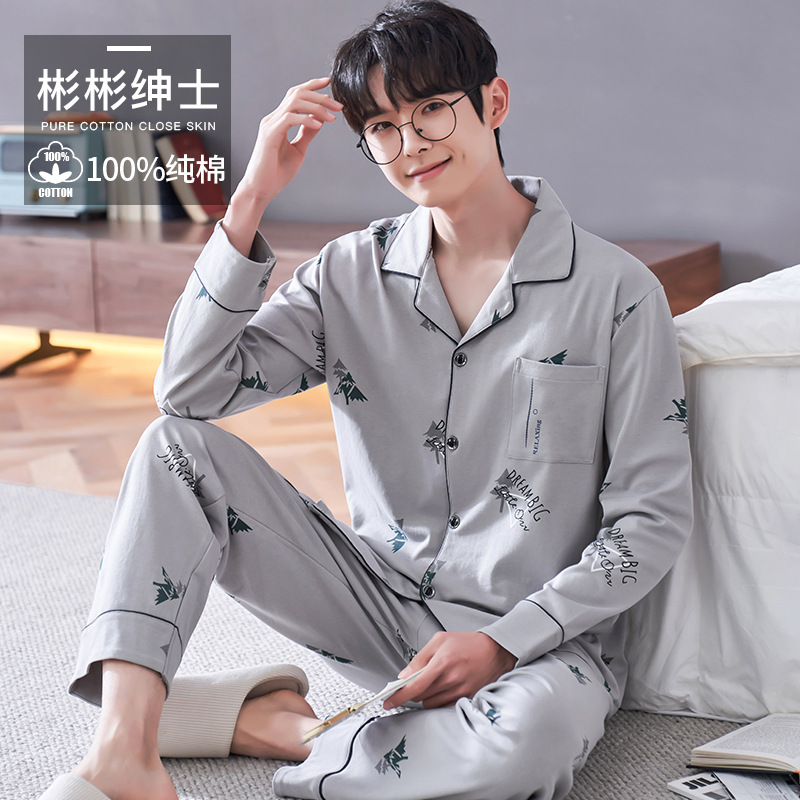 Pijamas de los hombres primavera y otoño más tamaño % algodón manga larga 2022 nuevo traje casual desgaste del hogar se puede usar fuera
