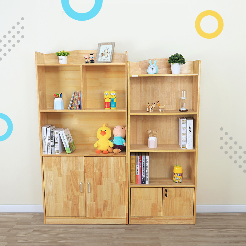 European Style Solid Wood Bookshelf Home Oak Bookcase with Door Modern Commercial Solid Wood Red Wine Rack Original Color Mahogany Display Rack