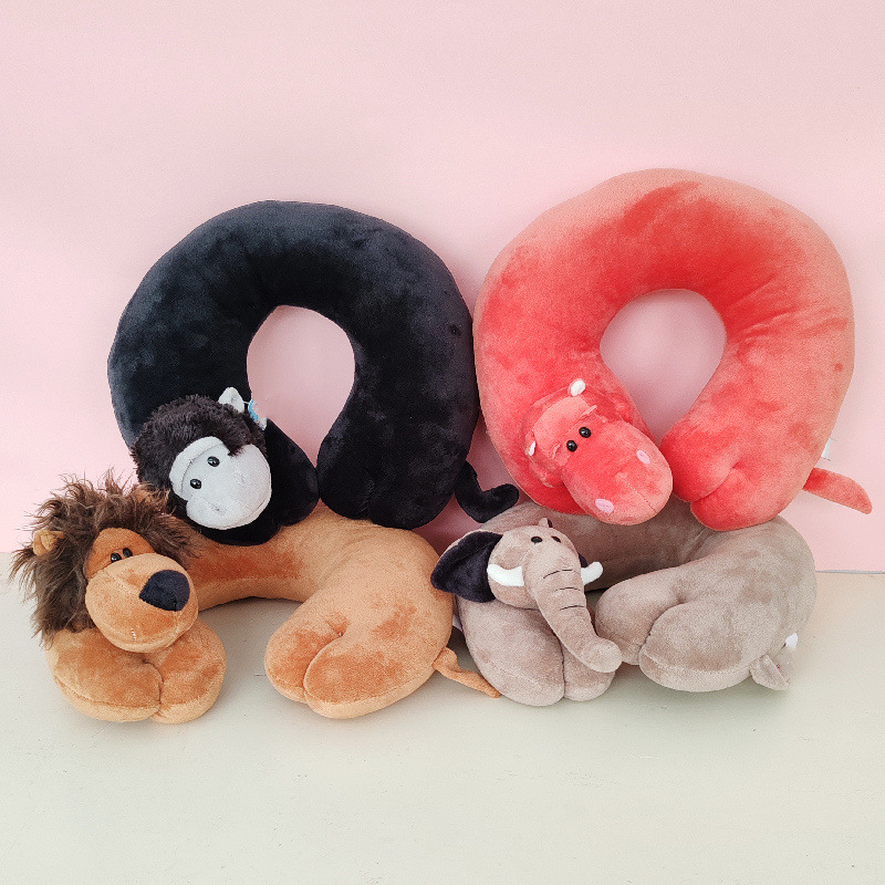 Almohada en forma de U con diseño de animales de dibujos animados, almohada para el cuello, almohada para la siesta en la oficina, almohada para el reposacabezas del coche, almohada en forma de U de espuma viscoelástica, extraíble y lavable
