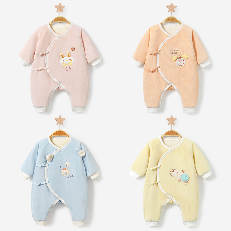 Ropa de bebé recién nacido para otoño e invierno, mono cálido de una pieza con relleno de algodón para niños y niñas, traje de gateo estilo monje, conjunto de otoño para bebé.