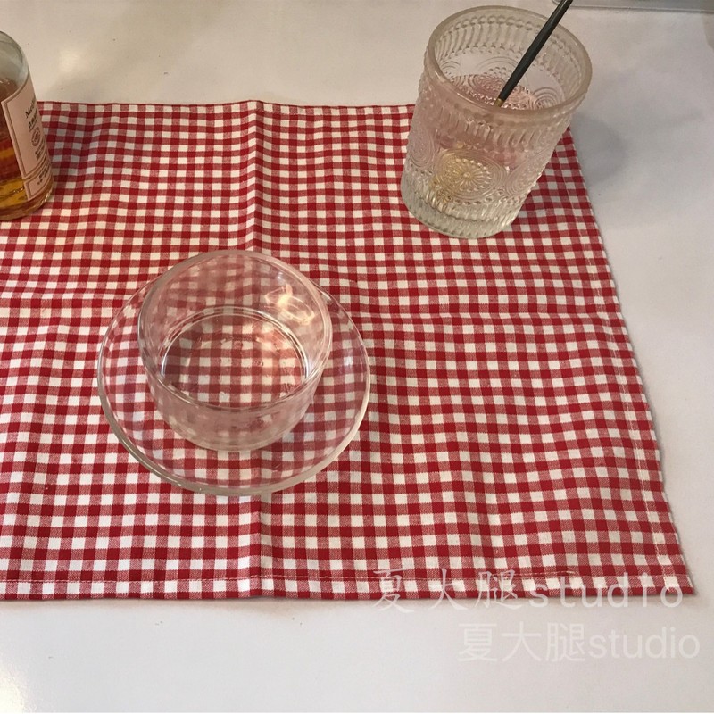 オリジナルins文芸日本式綿麻青白色格子食卓布マット焙煎布芸断熱ぽっちゃりコースター|undefined