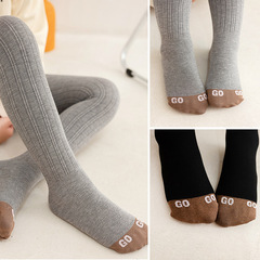 2021秋季新款 腳尖字母GO豎條兒童連褲襪 純白女童外穿棉打底襪褲