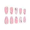 Marble multicoloured line nail stickers, almond fake nails for manicure, suitable for import, wholesale, ready-made product