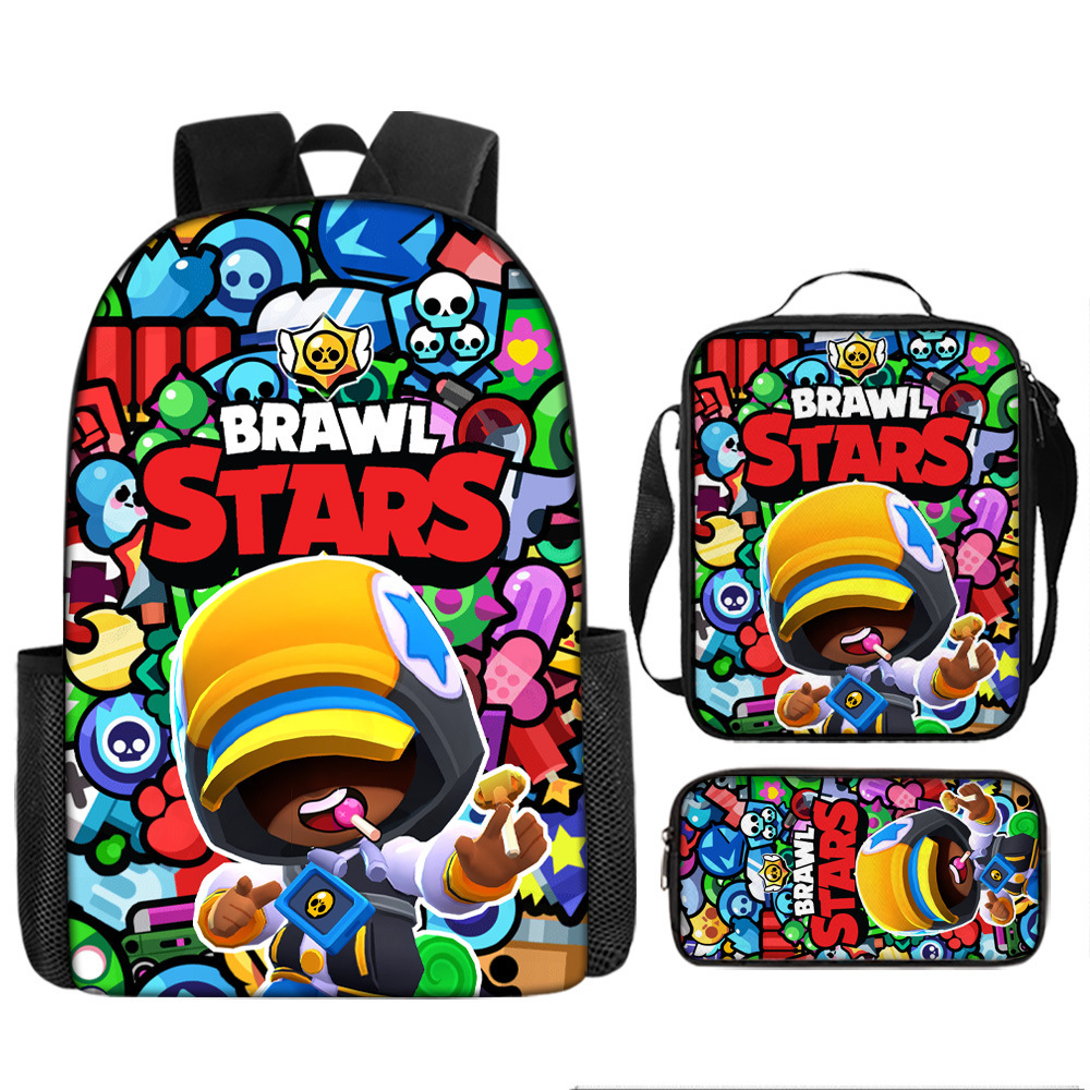 Wilderness Fighting Game Schoolbag for Primary School Students Brawl Stars Cartoon Backpack Large Capacity Three-Piece Pencil Case