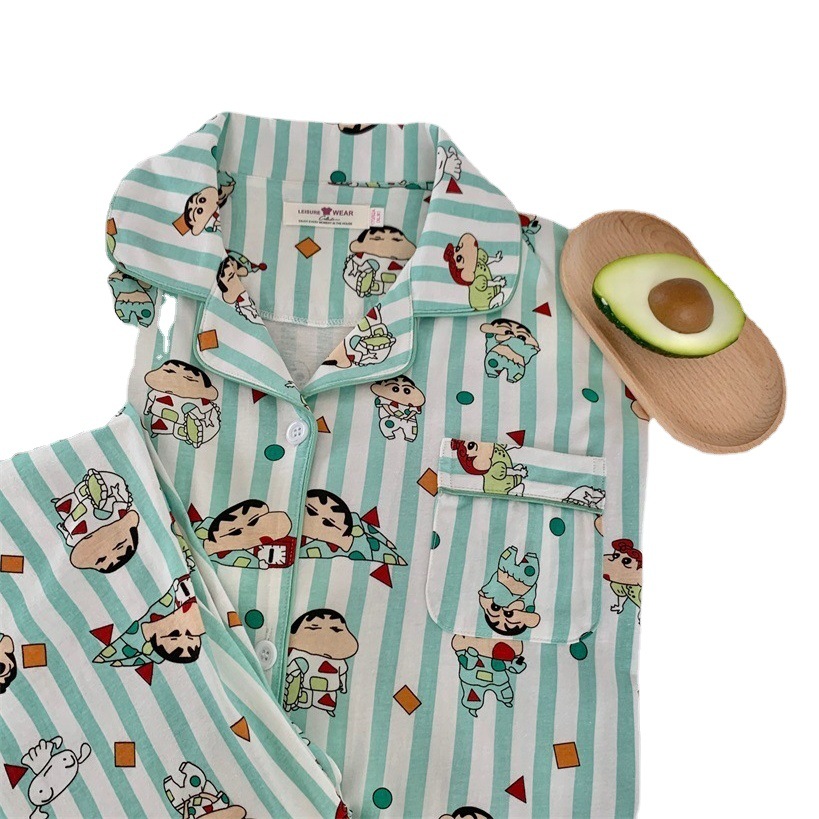 Nuevo estilo crayón Xiaoxin pijamas de estilo coreano de las mujeres de dibujos animados lindo suelta más el tamaño de dos piezas de ropa para el hogar otoño entrega en vivo