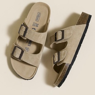 [Welfare 58] Genuine Leather ~ Thick-soled Birkken Sandals and Slippers Women's Summer Outer Wear One-word Half-slippers with Birkken Sandals