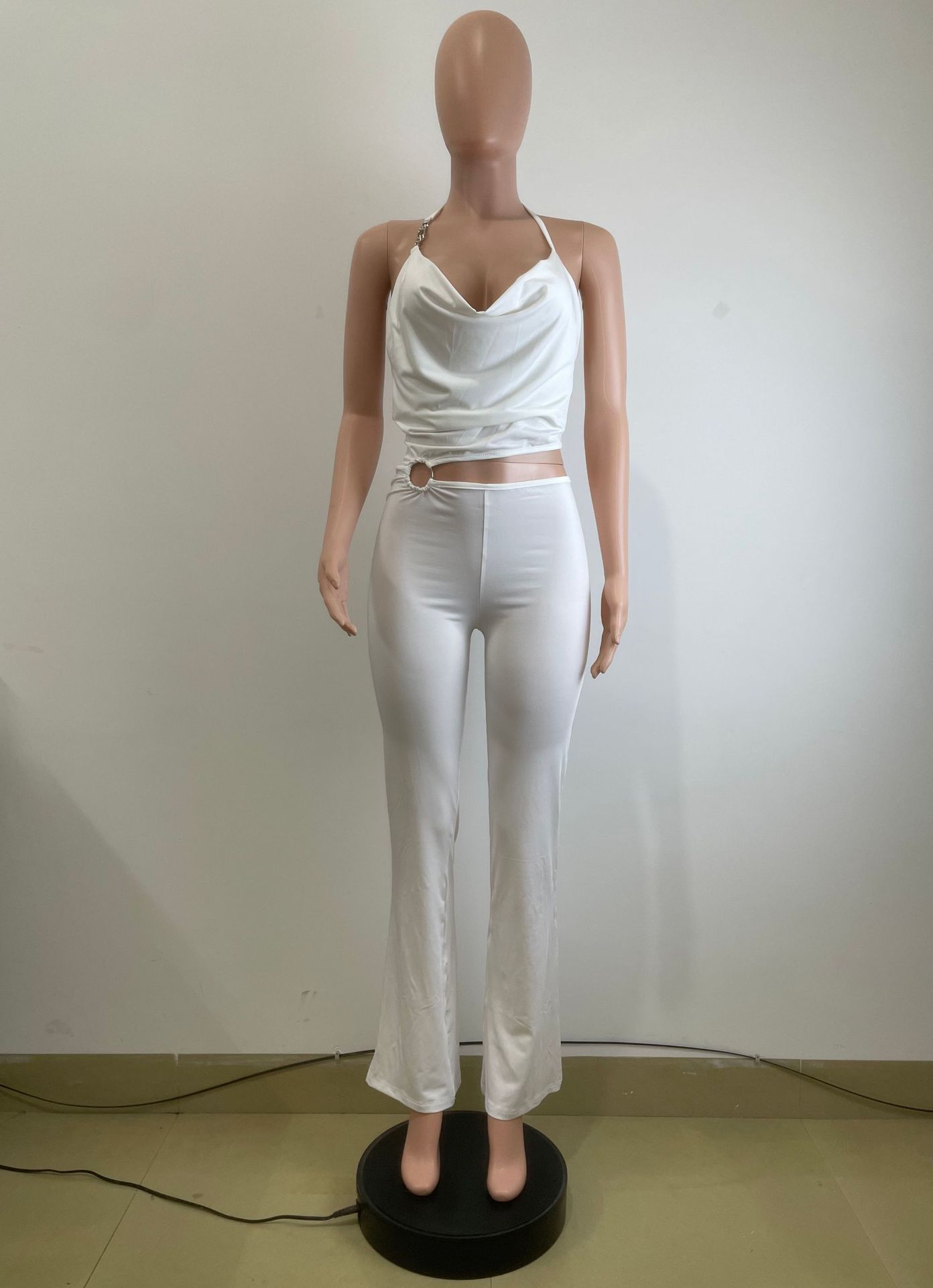 Women's Clothing Summer Halter Neck Jumpsuit Y6064 New European American Style Chic Hollow Out Suspender Vest For Women_ecoleips.com