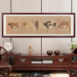 Five Oxes Chinese Painting Living Room Decorative Painting Study Office Hanging Painting New Chinese Style Background Wall Painting Famous Painting Antique Painting