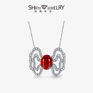 Shipei Jewelry's New 925 Silver 2.5Ct Egg-Shaped 8*10 Necklace Cultivated Ruby ​​Ruyi Xiangyun Clavicle Chain Luxury