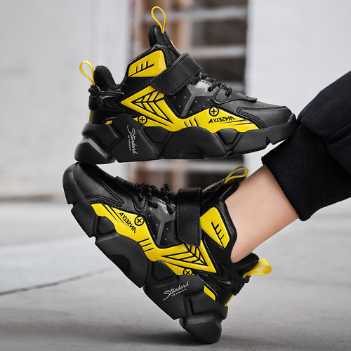 Children's shoes for boys, autumn and winter, medium and large adult, cotton shoes with leather surface, warm winter shoes, double cotton, sports shoes for boys
