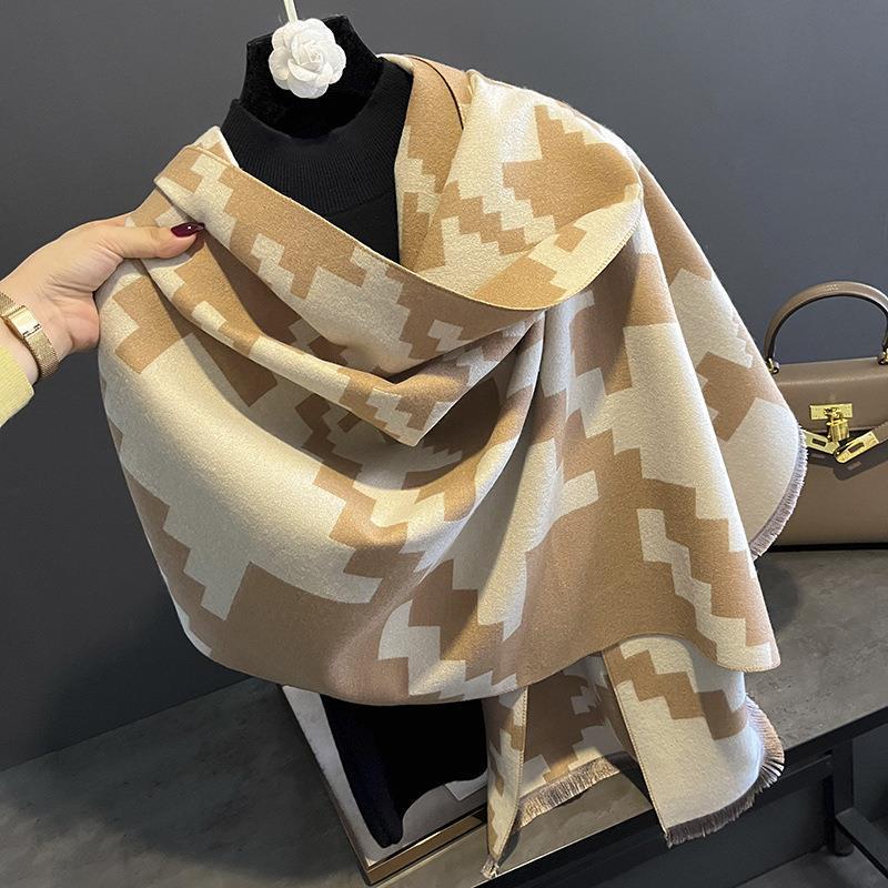 Scarf Women's Autumn And Winter Outer Wearing Imitation Cashmere Shawl Dual-use Warm Plaid Scarf
