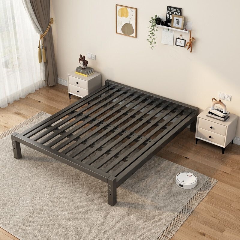 Modern Minimalist Double Iron Bed for Home Use, Thickened and Reinforced Iron Bed for Rental Apartments, 1.5m Iron Frame Bed, Trendy Single Bed
