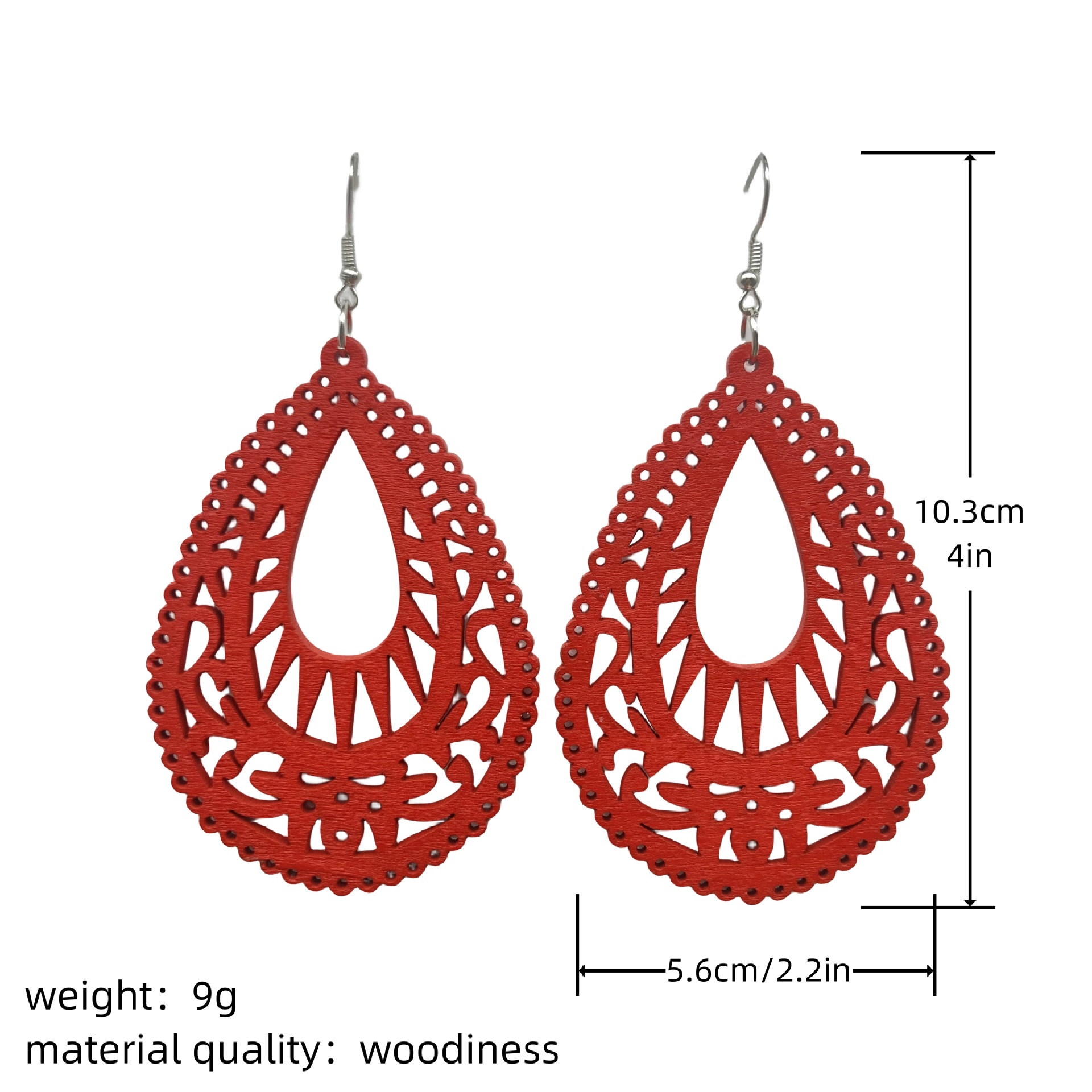 1 Pair Casual Ethnic Style Water Droplets Stoving Varnish Hollow Out Wood Drop Earrings display picture 2