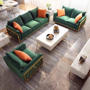 Light Luxury Combination Velvet Sofa, Post-Modern Internet Celebrity Fabric Sofa for Large and Small Apartments, Stainless Steel Combination Velvet Sofa