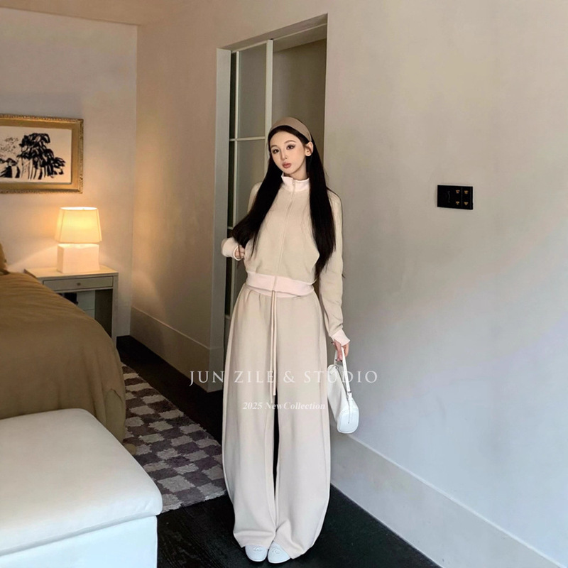 Clothes, Winter Clothes, Women's Suits, American Waffle Sweatshirts, Stand-Up Collar Zipper Jackets, Loose Casual Wide-Leg Straight Sweatpants