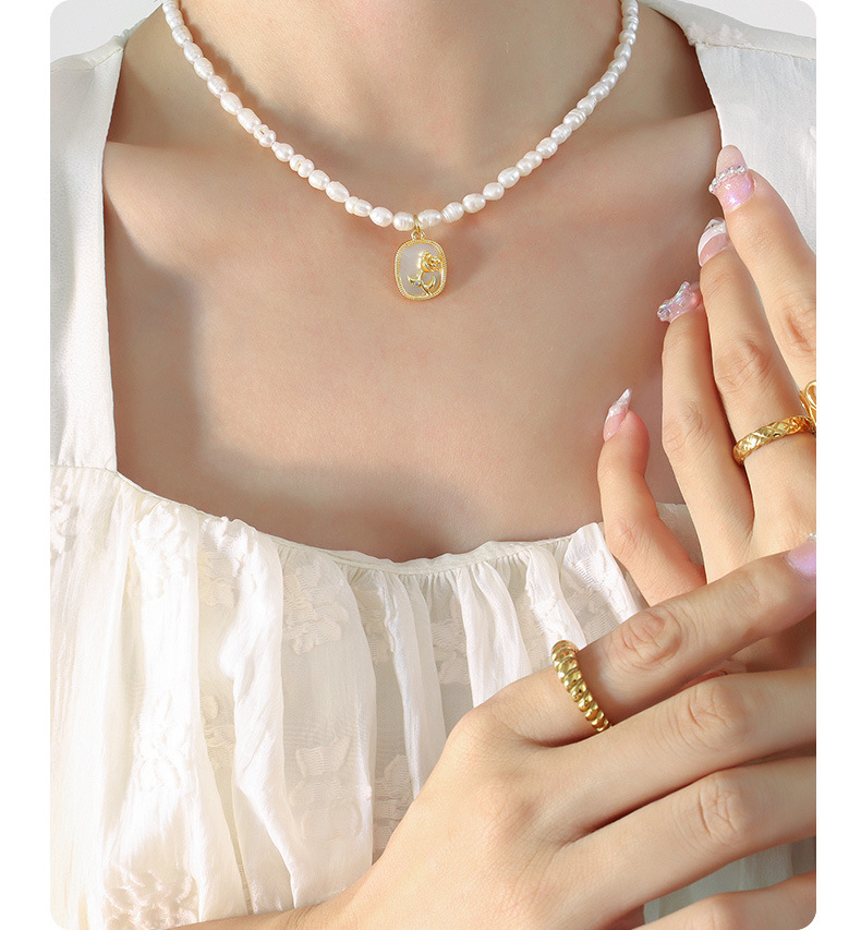 French Style Flower Titanium Steel Pendant Necklace Pearl Stainless Steel Necklaces