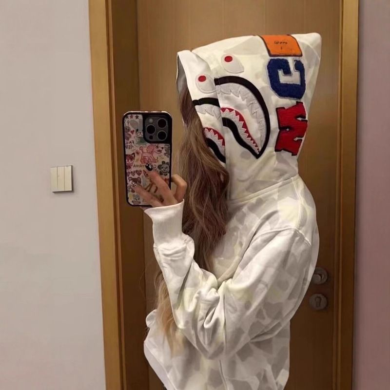 Spring and Autum Trendy Brand Sweatshirt Camouflage Shark Jacket Cardigan Zipper Hoodie Loose Student Male and Female Couple Wear Ins