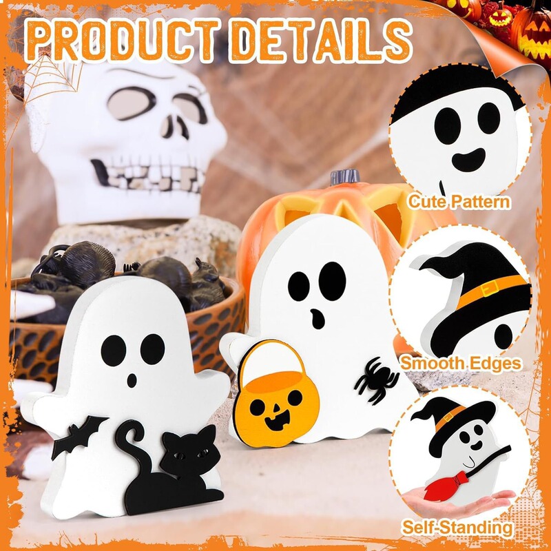 Amazonの人気のハロウィーンオーナメント、木製ゴーストオーナメント、ホームパーティーオーナメント、木製工芸品|undefined