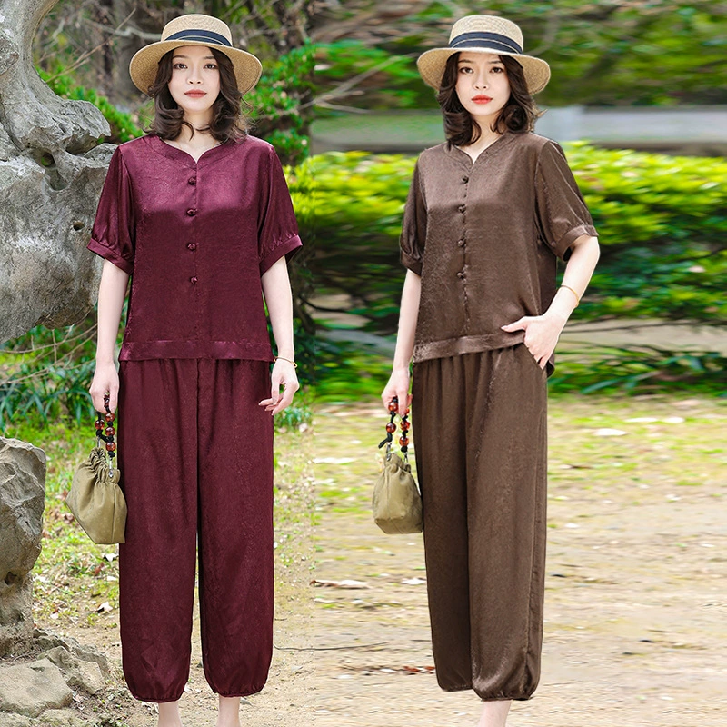 Летний костюм мамы повседневный новый модный большой размер с короткими рукавами