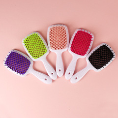 跨境鏤空梳頭部按摩網格梳乾濕兩用不打結順發梳蓬鬆造型美發梳子