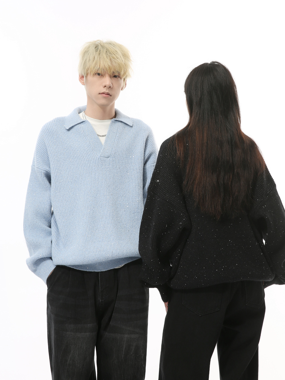 MTLCLOTHES Hombres| Nuevos productos de otoño con un cuello de estrella en V de alto nivel pareja suéter de punto de moda