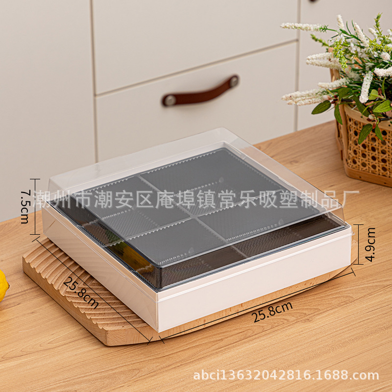 Caja de corte de fruta cuadrada sin plegables, tres cuadrados, cuatro cuadrados, nueve cuadrados de sushi salado, caja de embalaje de papel y plástico