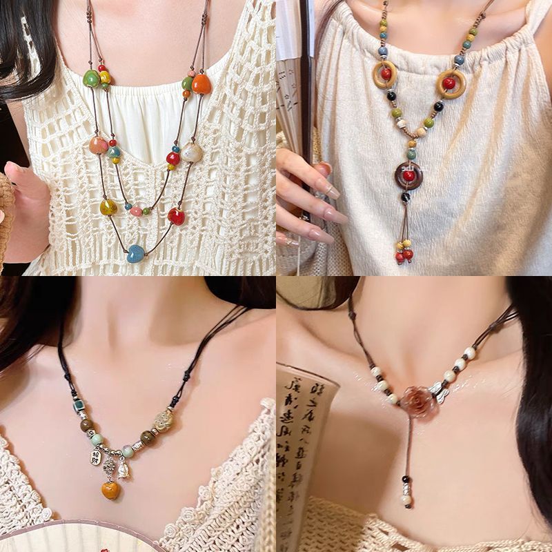 Rainbow Candy~Ceramic Heart Clavicle Chain for Women, Summer Dopamine Double Layer Necklace, Daily Versatile Accessory Rainbow Candy~Ceramic Heart Clavicle Chain for Women, Summer Dopamine Double Layer Necklace, Daily Versatile Accessory