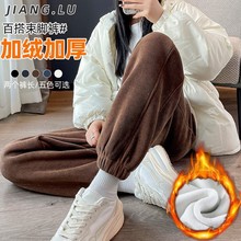 大码灯芯绒运动裤女秋冬新款加绒保暖束脚裤胖mm外穿加厚卫裤