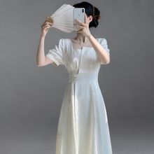法式连衣裙女2024夏季爆款感短袖长裙肌理感裙子温柔风仙女裙