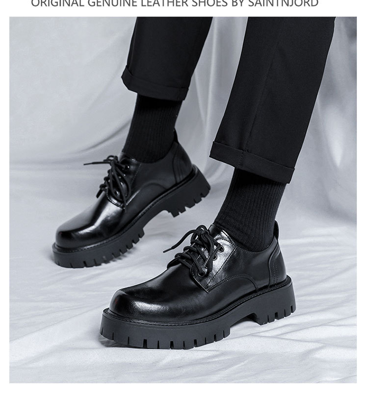 Chaussures Derby décontractées à semelles épaisses de printemps en cuir pour hommes Bottes Martin noires basses formelles de mariage pour hommes_voghion.com