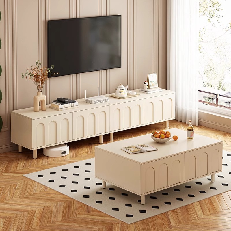 Mesa de té gabinete de televisión combinación de viento de crema 2024 nuevo tipo de sala de estar casero pequeño tipo armario de piso lujoso