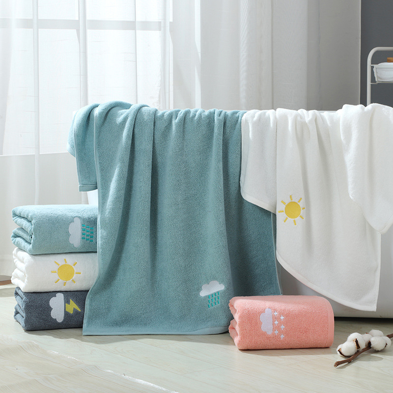 Pure Cotton Body Wiping Towel Wholesale Household Couple Bath Towel Weather Cartoon Cute Embroidered Soft Absorbent Bath Towel