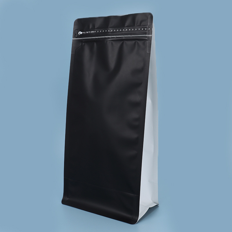 Spot bolsa de envasado de alimentos sellada de ocho lados válvula de gas de nuez cremallera lateral bolsa autovertical cremallera fácil de rasgar bolsa sellada de granos de café