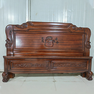 2025 New Model Ebony Grain Solid Wood 2m Double Bed Factory Direct Sale Large and Small Solid Wood Bed Wedding Bed