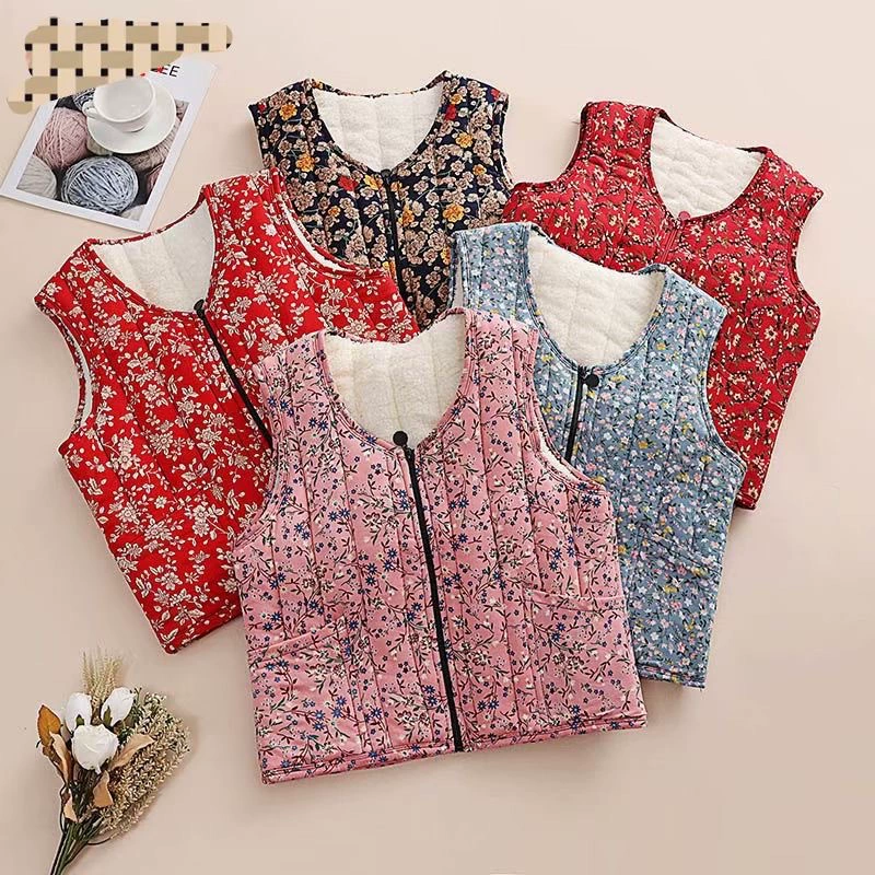 Жилет женский на осень-зиму 2025, хлопковый жилет для женщин среднего и старшего возраста, зимняя безрукавка, теплый жилет для мам, на флисовой подкладке, утолщенный.