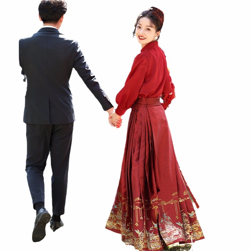 Chaleco rojo vestido tostado vestido novia cheongsam 2024 nuevo vestido de boda chino traje de compromiso vestido de novia para las mujeres