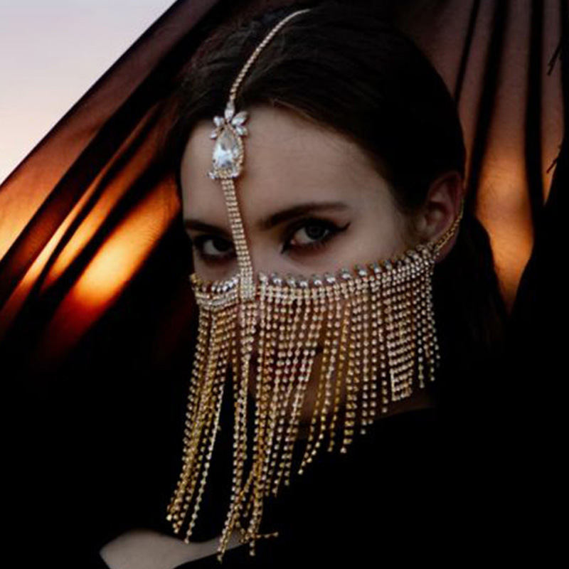 Amazon máscara de brilla de fuego máscara de moda máscara de diamante exótica accesorios exagerados máscara de mujer