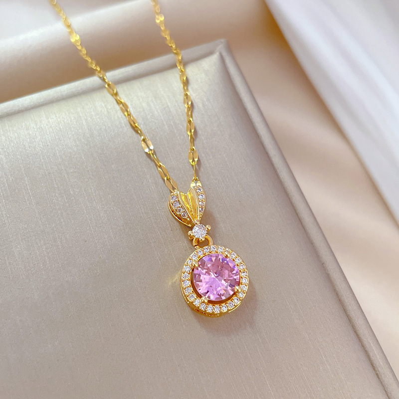 【钛钢】爱心圆形项链耳环套装轻奢微镶个性气质宴会耳饰项饰组合详情9