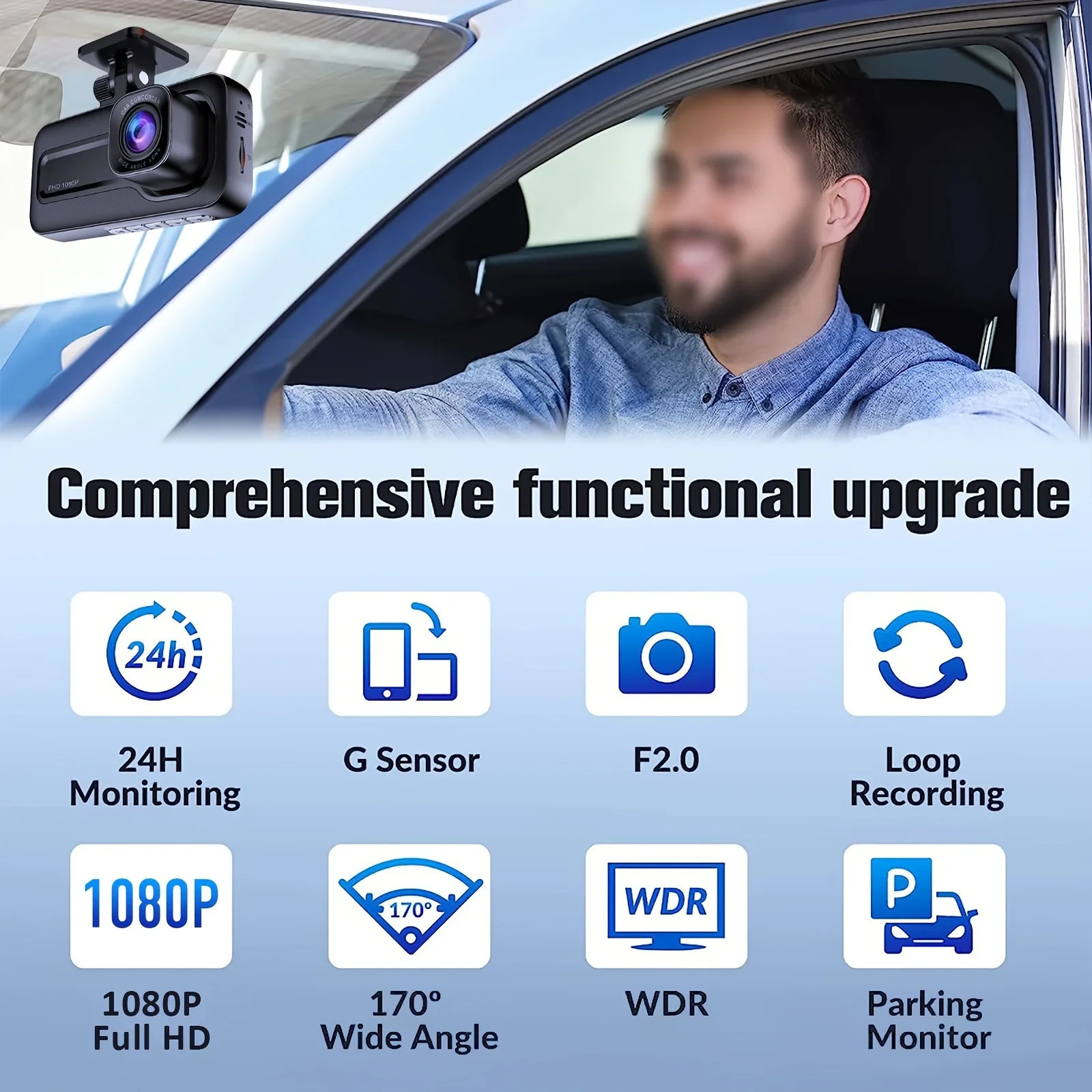 Three-Lens Dash Cam with Front, Rear, and Interior 1080P Full Hd Video, In-Car Dvr, and Parking Monitoring