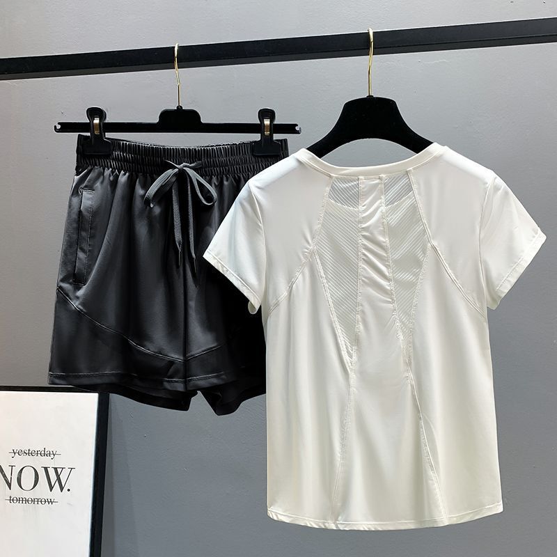 ヨガ服スーツ女性の夏ルーズ痩身速乾通気性メッシュ服屋外ランニングスポーツフィットネスバドミントン服|undefined