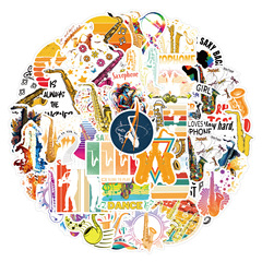 50~100張新款樂器薩克斯個性塗鴉貼紙汽車行李箱水杯防水貼紙批發