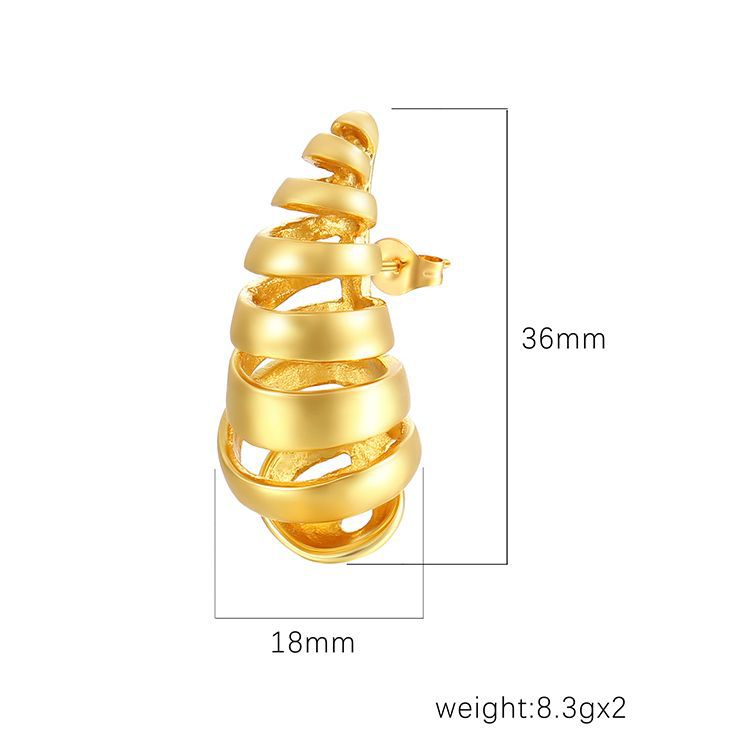Transfronterizo nuevo estilo de moda brillante oro espiral agujero pernos de gota de agua simple de alta calidad sensación de auriculares de acero inoxidable al por mayor