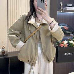 韩版双拉链立领冲锋衣外套女2025春秋新款宽松休闲百搭短款上衣潮